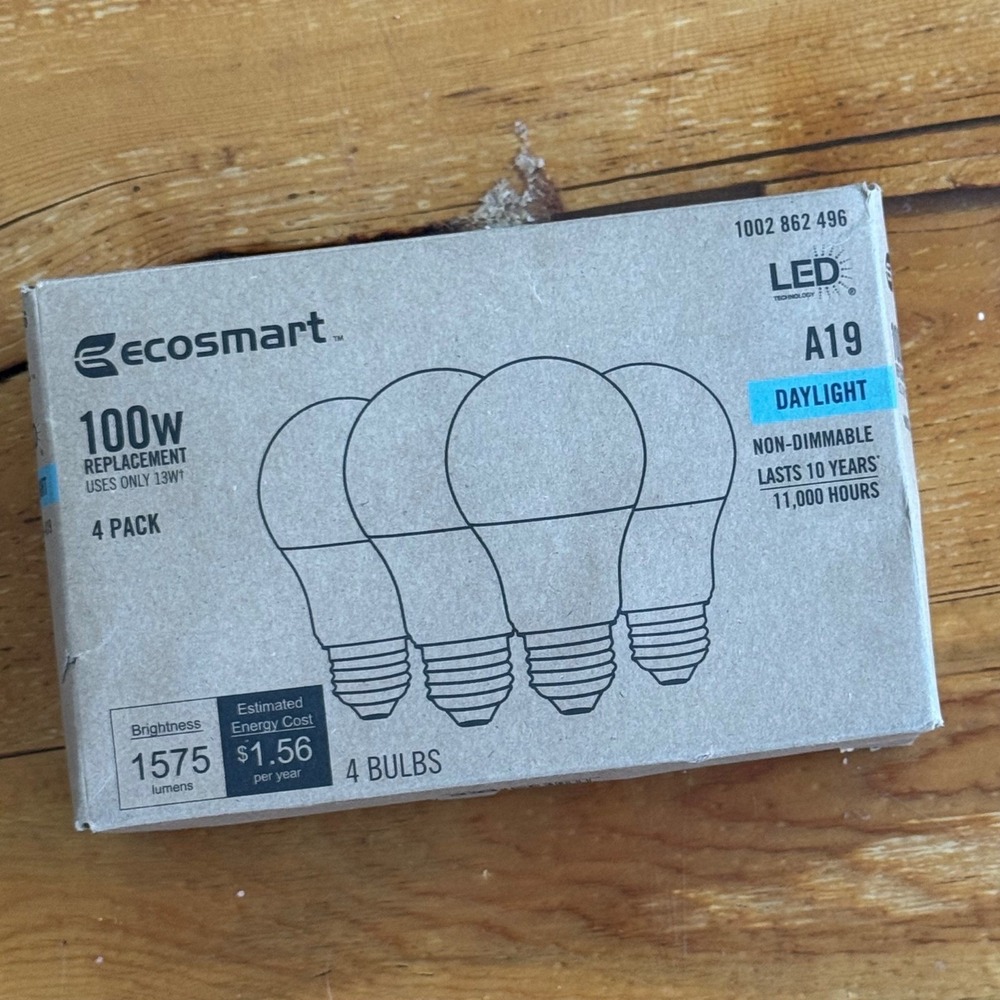 EcoSmart A19 LED Light Bulbs 100W Equivalent Daylight 5000K 4-Pack 1002 862 496